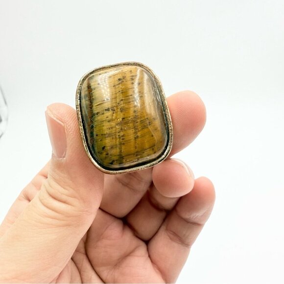 Vintage Chunky Tiger’s Eye Gold Tone Ring - Picture 1 of 7